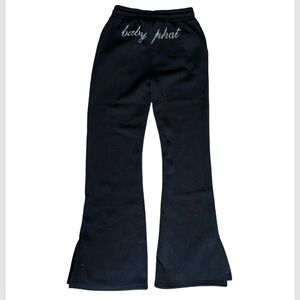BABY PHAT BLACK BLING SILVER STUDS CAT & LOGO FLEECE FLARED SWEATPANTS NWT